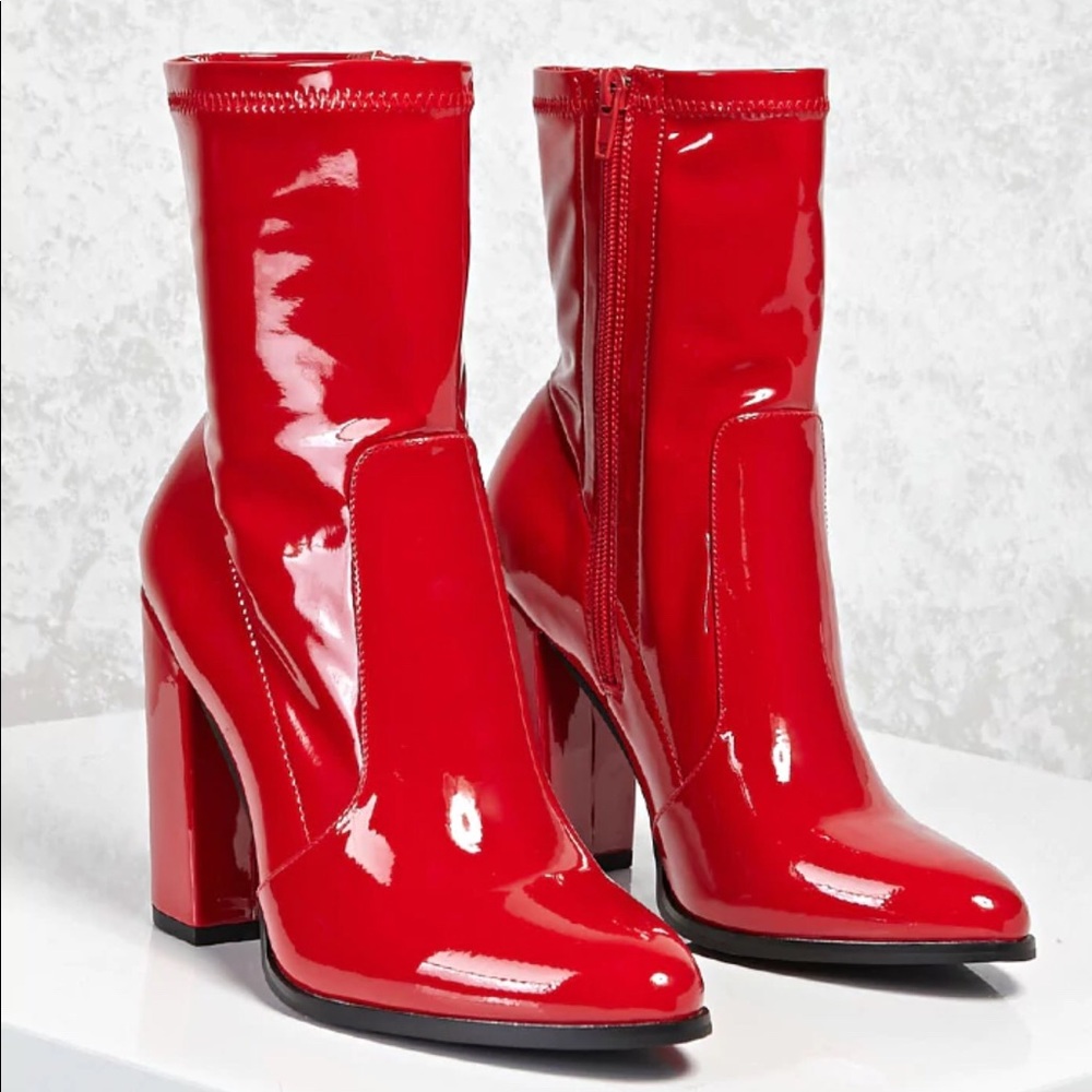 Gorgeous Red Patent Leather Sock Boots